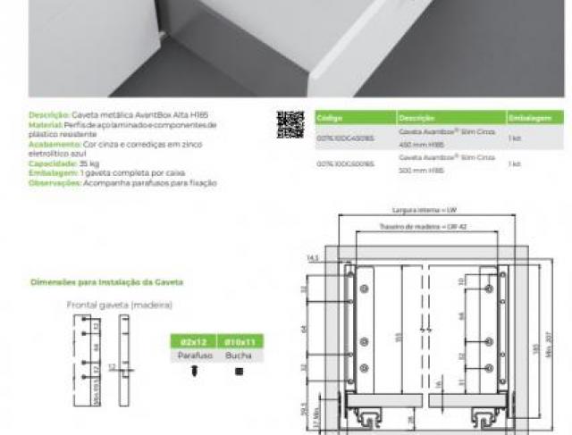 PRODUTOS FGVTN | Gaveta Metálica AvantBox® Slim Alta H185